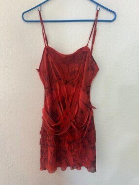 Rosh Red Black graphic Print Ruffle Tunic Dress - S/p